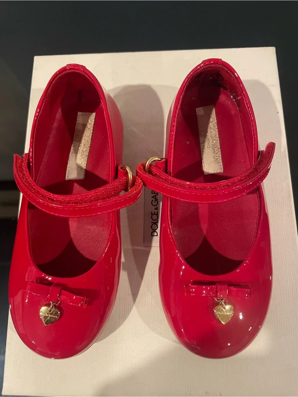 Dolce & Gabbana Bright Red Patent Mary Jane Shoes with Heart Charm